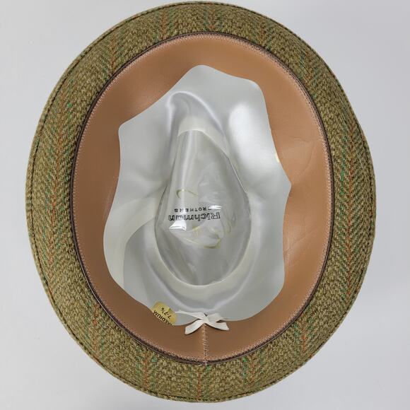 Vintage Richman Bros Fedora Trilby Hat Mens 7-7 1/8 Green Plaid Feathers Box - Picture 5 of 16